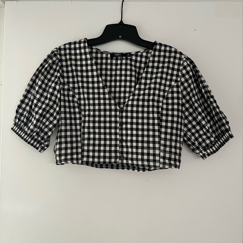Obey Black and White Gingham Blouse